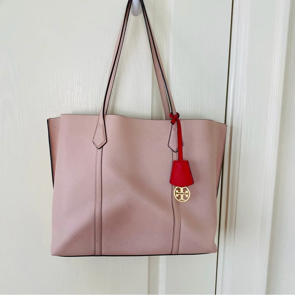 $398 Tory Burch Perry Pink Pebble Leather Triple Compartment Tote/Shoulder Bag